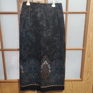 Briggs New York Black and Teal And Brown Paisely Patterned Pencil Skirt